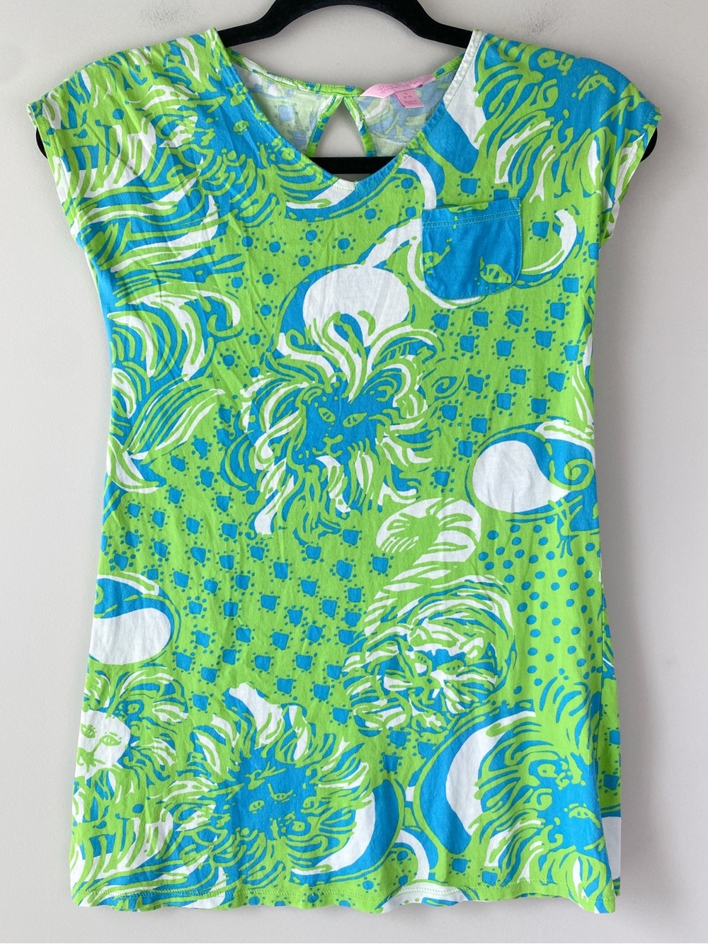 Lilly Pulitzer Girls Daniella T Shirt Dress L Roar Of Jungle Blue Green Cotton